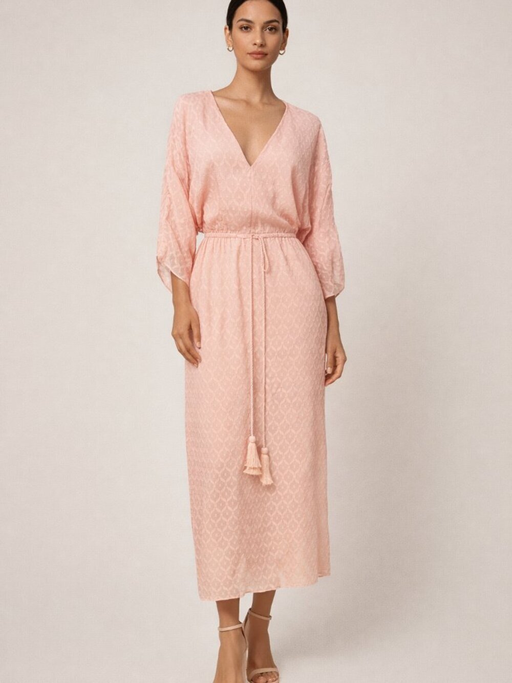 Alice + Olivia Esmeralda Silk Blend Midi Dress XS Pink Textured V-Neck Boho